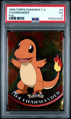 1999 TOPPS POKEMON TV FOIL #4 CHARMANDER PSA 3 - Image 1