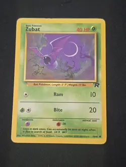 Zubat 70/82 Team Rocket Regular WOTC Vintage Pokemon TCG Moderately Played - Image 1