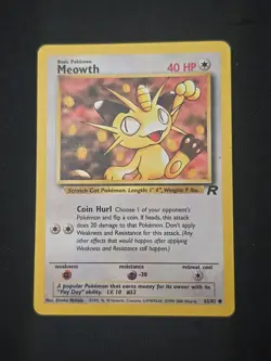 Meowth 62/82 Team Rocket Regular WOTC Vintage Pokemon TCG Moderately Played - Image 1