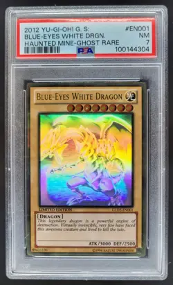 2012 Yu-Gi-Oh! Blue-Eyes White Dragon Haunted Mine Ghost Rare PSA 7 JB17 - Image 1