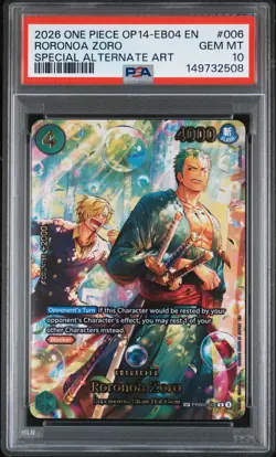 2026 ONE PIECE THE AZURE SEA'S SEVEN SPECIAL ALT ART #006 RORONOA ZORO PSA 10 - Image 1