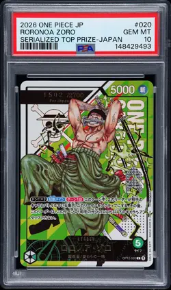 2026 ONE PIECE JPN SERIALIZED TOP PRIZE PROMO #020 RORONOA ZORO 1502/2700 PSA 10 - Image 1