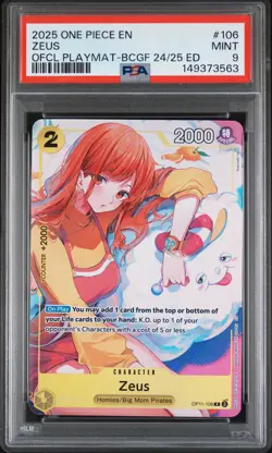 2025 ONE PIECE BANDAI CARD GAMES FEST 24-25 EDITION PROMOS #106 ZEUS PSA 9 - Image 1