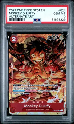 2022 ONE PIECE OP01-ROMANCE DAWN ALTERNATE ART #024 MONKEY D. LUFFY PSA 10 - Image 1