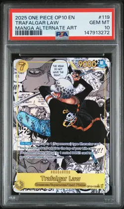 2025 ONE PIECE OP10-ROYAL BLOOD MANGA ALTERNATE ART #119 TRAFALGAR LAW PSA 10 - Image 1