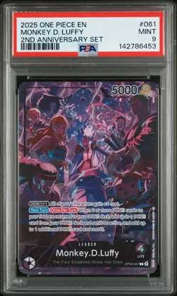 2025 ONE PIECE ENGLISH VERSION 2ND ANNIVERSARY SET #061 MONKEY D. LUFFY PSA 9 - Image 1
