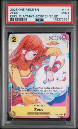 2025 ONE PIECE BANDAI CARD GAMES FEST 24-25 EDITION PROMOS #106 ZEUS PSA 9 - Image 1