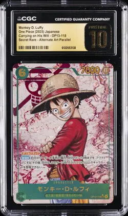 2025 ONE PIECE JPN CARRYING ON HIS WILL SR AA MONKEY D LUFFY CGC 10 PRISTINE - Image 1