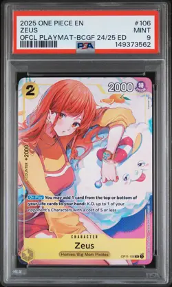 2025 ONE PIECE BANDAI CARD GAMES FEST 24-25 EDITION PROMOS #106 ZEUS PSA 9 - Image 1