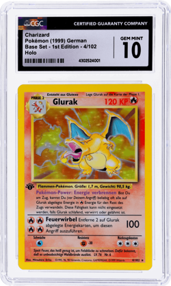 1999 Pokemon Base Set German Glurak 1st Edition Holo #4 CGC 10 - Image 1