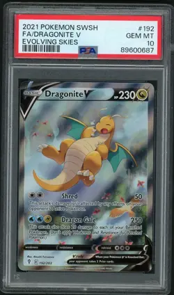 2021 POKEMON SWORD & SHIELD EVOLVING SKIES #192 FA/DRAGONITE V PSA 10 - Image 1