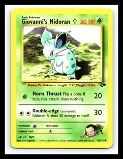 💥 Giovanni's Nidoran 75/132 Pokemon Gym Challenge Unlimited Non Holo 2000 - Image 1