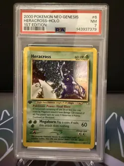2000 Pokemon Neo Genesis 1st Edition Heracross #6 Holo Rare PSA 7 NM - Image 1