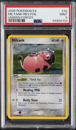 2005 POKEMON EX UNSEEN FORCES #42 MILTANK-REVERSE FOIL PSA 9 - Image 1