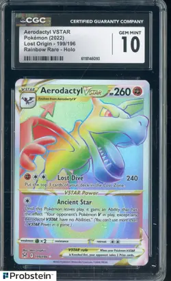 2022 Pokemon Lost Origin 199/196 Aerodactyl VSTAR Rainbow Rare Holo CGC 10 - Image 1