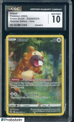 2023 Pokemon Crown Zenith Galarian Gallery GG29/GG70 Bidoof Holo CGC 10 GEM MINT - Image 1