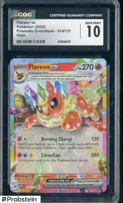 2025 Pokemon Prismatic Evolutions 014/131 Flareon ex Holo CGC 10 GEM MINT - Image 1