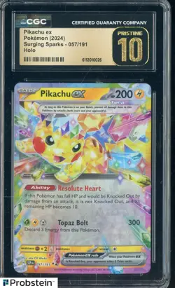 2024 Pokemon Surging Sparks 057/191 Pikachu ex Holo CGC 10 PRISTINE - Image 1