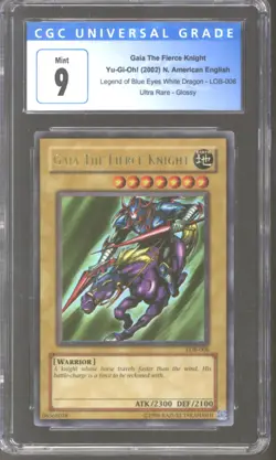 Yu-Gi-Oh Legend of Blue Eyes Glossy Gaia The Fierce Knight LOB-006 CGC 9 - Image 1