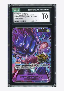 One Piece CGC 10 GEM Charlotte Katakuri SR 2025 OP11-067 3RD Anniversary JPN - Image 1