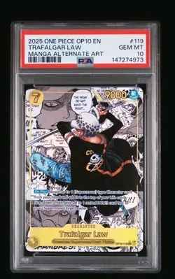2025 One Piece OP10-Royal Blood Manga Alternate Art #119 Trafalgar Law Psa 10 - Image 1