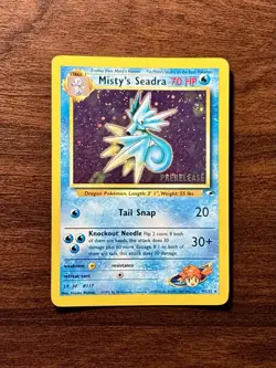 Misty’s Seadra 9/132 Gym Heroes Prerelease Stamp Swirl Holo 2000 Pokemon Card - Image 1