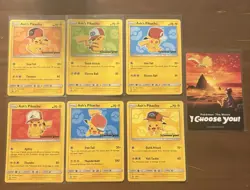 Pokemon Ash's Pikachu Promo Card Lot (7) Movie I Choose You! SM109-114 Hats - Image 1