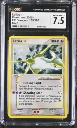 CGC 7.5 NM+ Latias Gold Star 2005 EX Deoxys 105/107 Holo SWIRL Pokemon Card - Image 1