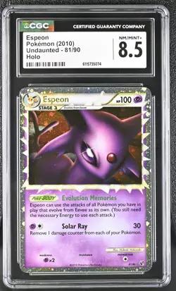 CGC 8.5 Espeon 2010 Undaunted 81/90 Holo Pokemon Card - Image 1