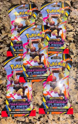 Pokemon Mega Evolution Phantasmal Flames Packs New/Sealed Pack Lot of 5 - Image 1