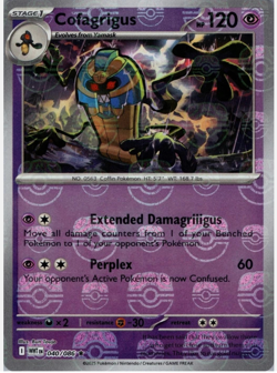 COFAGRIGUS 040/086-RARE MASTER BALL PATTERN WHITE FLARE POKEMON 2025-NM+ - Image 1
