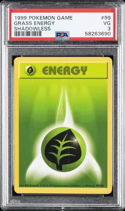 1999 POKEMON BASE SET SHADOWLESS #99 GRASS ENERGY PSA 3 - Image 1