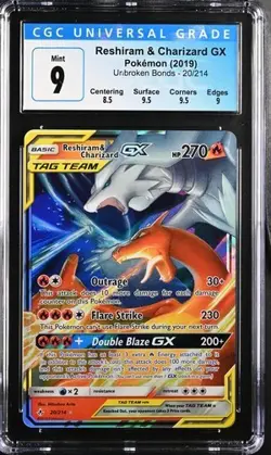 Pokemon Reshiram & Charizard GX 2019 Unbroken Bonds 20/214 Holo CGC 9 - Image 1