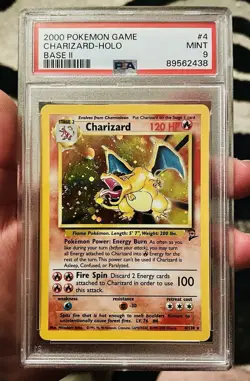 PSA 9 Pokemon CHARIZARD Base Set II #4 w/ Swirl FRESH GRADE 📈 - Image 1