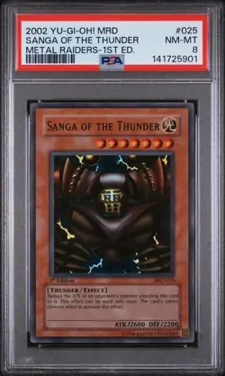2002 Yu-Gi-Oh! MRD SANGA OF THUNDER Metal Raiders 1st Edition #025 PSA 8 NM-MT - Image 1