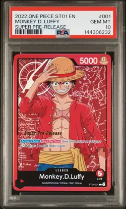 2022 One Piece ST01 EN Monkey D Luffy Super Pre Release #001 PSA 10 GEM MINT - Image 1