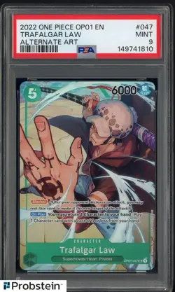 2022 One Piece OP01 Alternate Art Pre-Errata #047 Trafalgar Law PSA 9 GEM MINT - Image 1