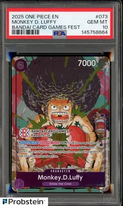 2025 One Piece EN Bandai Card Games Fest #073 Monkey D. Luffy PSA 10 GEM MINT - Image 1