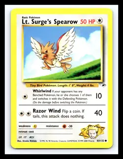 💥 Lt. Surge’s Spearow NON HOLO Gym Heroes 83/132 WOTC Vintage Pokemon 83/132 - Image 1