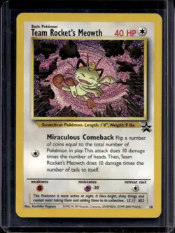1999 Pokemon Wizards Black Star Promos Team Rocket's Meowth #18 - Image 1