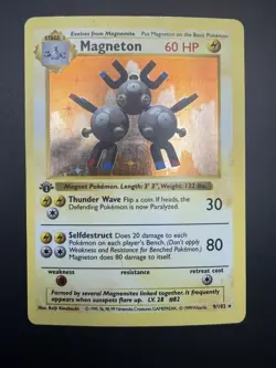 1st Edition Shadowless Magneton 9/102 Base Holo Rare Vintage 1999 Pokemon Card - Image 2