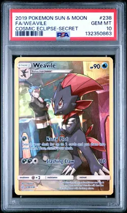 2019 POKEMON SUN & MOON COSMIC ECLIPSE SECRET #238 FULL ART/WEAVILE PSA 10 - Image 1