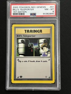 Pokemon PSA 8 Neo Genesis 1st Edition Bill's Teleporter 91/111 2000 Mint - Image 1