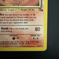 Pokemon TCG Vintage Non Holo Rare Fossil Moltres WotC 1999 - Image 4