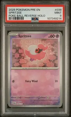 2025 POKEMON PRE EN-PRISMATIC EVOLUTIONS MASTER BALL REVERSE HOLO SPRITZEE PSA 9 - Image 1