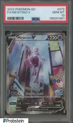 2022 Pokemon Go #072 FA Mewtwo V PSA 10 GEM MINT - Image 1