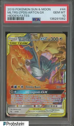 2019 Pokemon Sun & Moon Hidden Fates #44 Moltres Zapdos Articuno Gx PSA 10 - Image 1