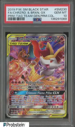 2019 Pokemon SM Black Star Promo Tag Team FA Charizard Braixen Gx PSA 10 - Image 1