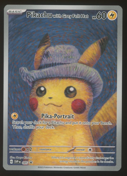 2023 Pokemon TCG SVP En Pokemon X Van Gogh #085 Pikachu Grey Felt Hat - Image 1