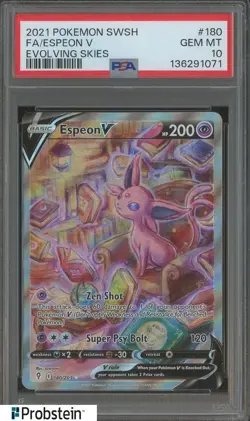 2021 Pokemon SWSH Evolving Skies #180 FA Espeon V PSA 10 GEM MINT - Image 1